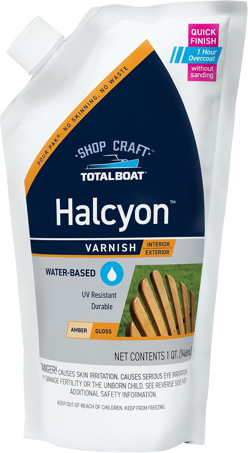 TotalBoat Halcyon Water-Based Marine Varnish for Wood - Clear Satin Quart
