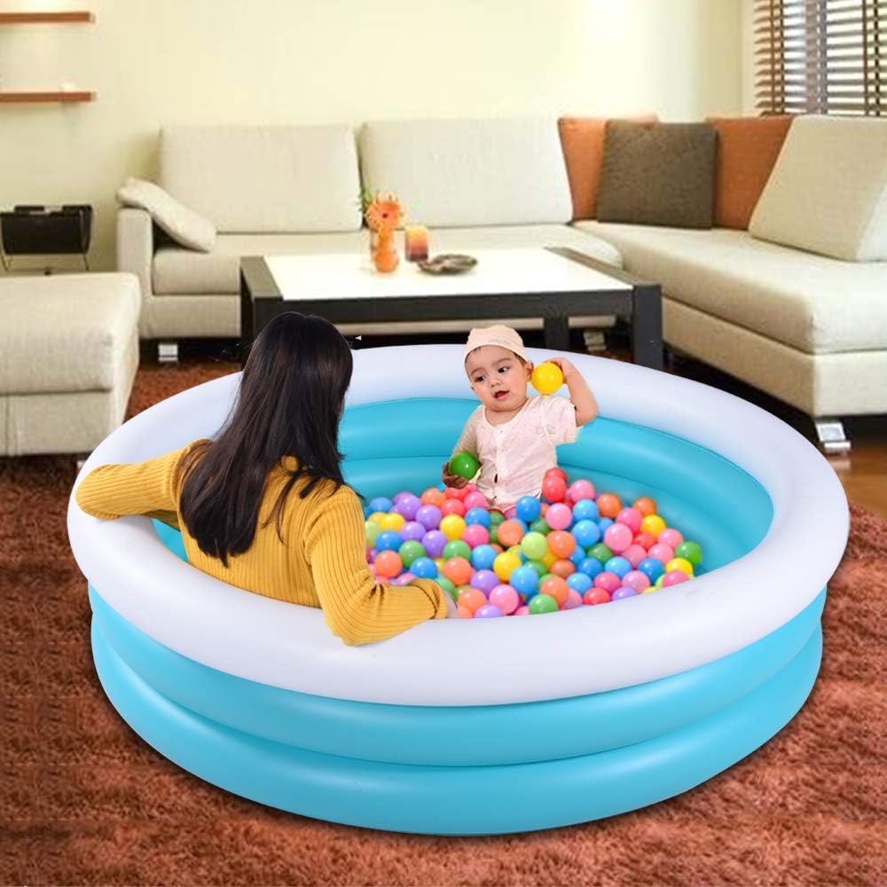 Inflatable Kiddie Pool, 60"x16" Thick Guardrail Swimming Pool for Kids, Blue & White Blow Up Pool for Kids Indoor Party Games