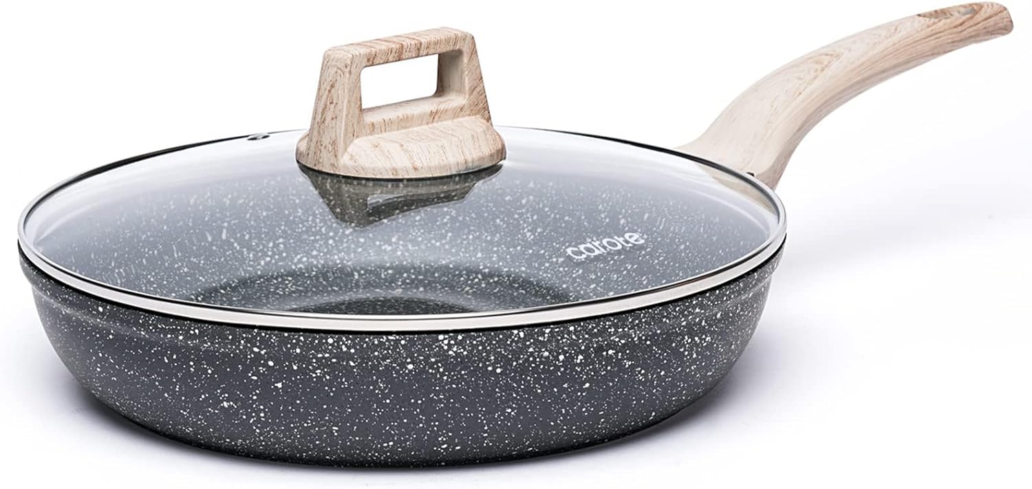 CAROTE Non Stick Frying Pan, 12 Inch Classic Granite Skillet with Glass Lid