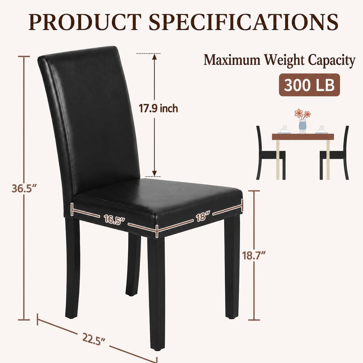 Yaheetech Dining Chairs Set of 4 Upholstered Kitchen Chairs Black