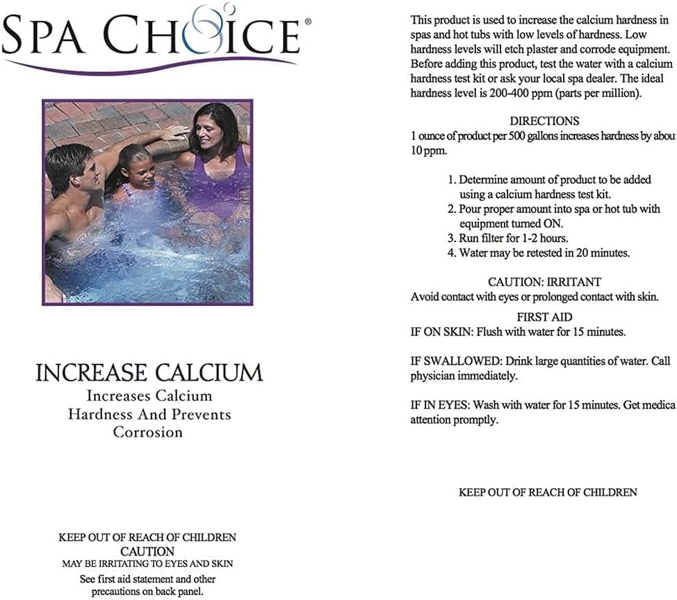 SpaChoice 1-Quart Premium Liquid Calcium Hardness Increaser Hot Tub | Rapidly Increases Calcium Hardness, Concentrated Calcium Chloride, 1 oz per 500 gallons raises hardness 10 ppm, Made in USA
