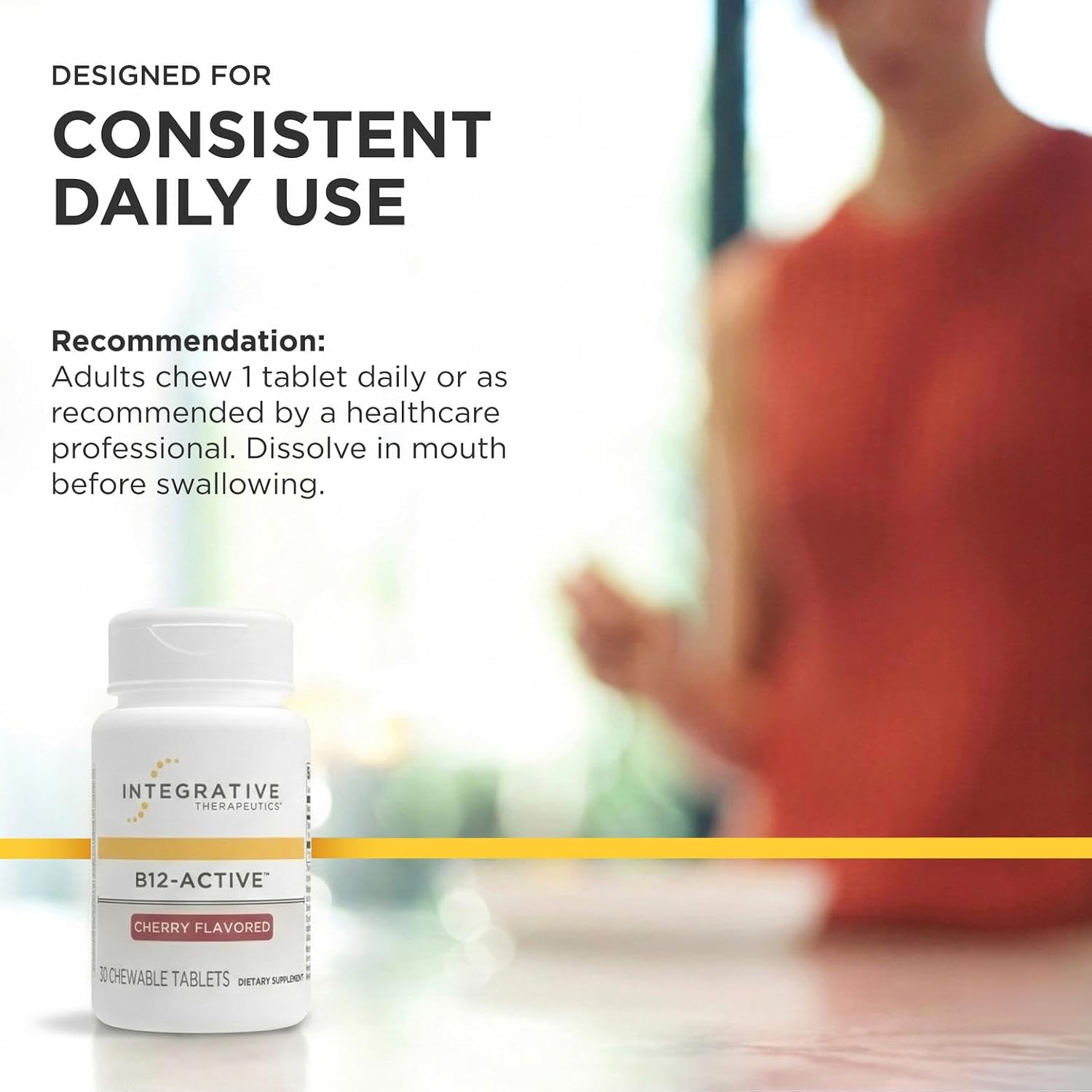 Integrative Therapeutics B12-Active - Supplement for Nerve Function Support* - Dairy, Soy & Gluten-Free - Cherry Flavored, 30 Chewable Tablets (30 Servings)