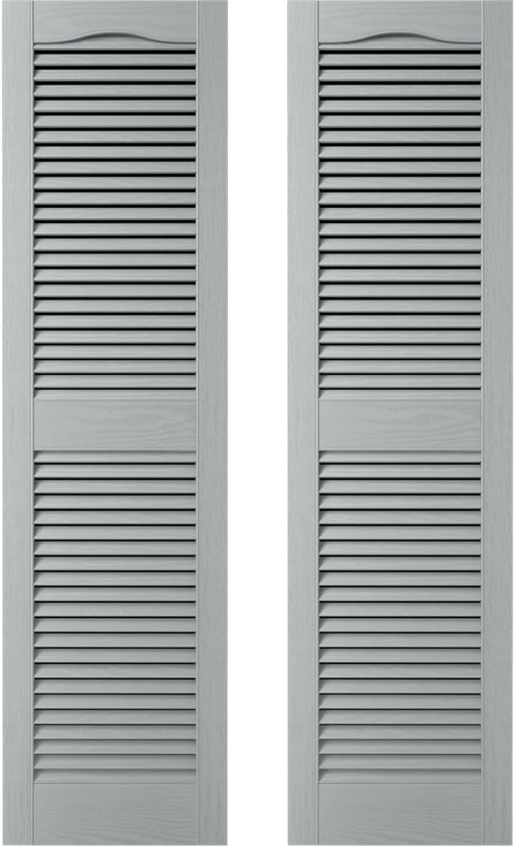 Ekena Millwork 14.5 in. W x 48 in. H Builders Edge, Standard Cathedral Top Center Mullion, Open Louver Shutters, Includes Matching Installation Spikes (Per Pair), 002 - Black