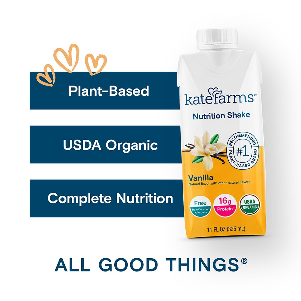 KATE FARMS Organic Nutrition Shake, Chocolate, 16g Protein, 12 Pack