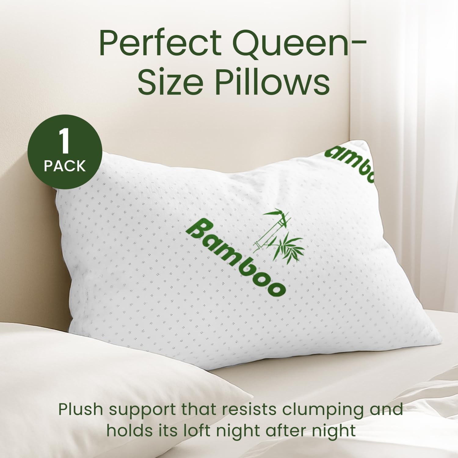 Memory Foam Pillows Queen Size Set of 2 - Cooling Bed Pillows for Sleeping - Back, Stomach, Side Sleeper Firm, Comfy Cool Shredded - 2 Pack, Rayon Derived from Bamboo