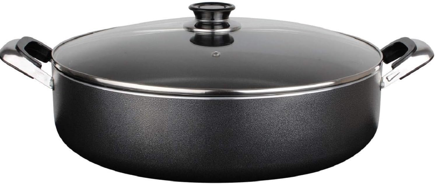 Alpine Cuisine 4 Quart Non-stick Stock Pot with Tempered Glass Lid and Carrying Handles, Multi-Purpose Cookware Aluminum Dutch Oven for Braising, Boiling, Stewing