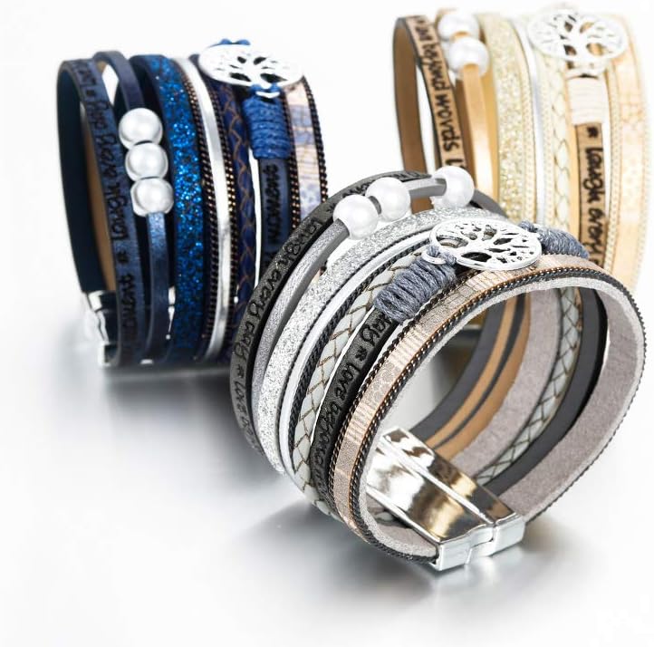 Fesciory Leather Wrap Bracelets for Women, Boho Western Layered Jewelry
