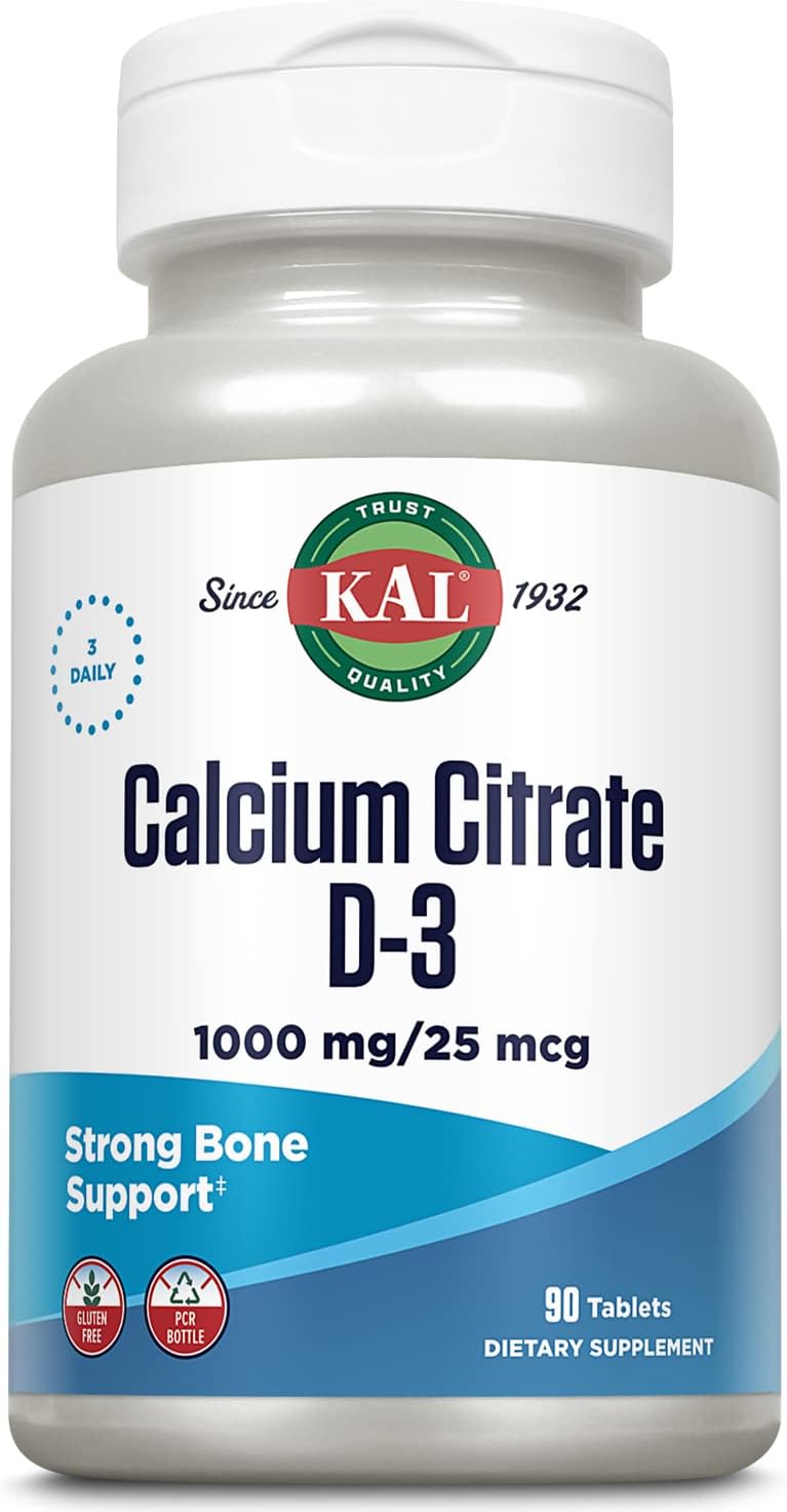 KAL Calcium Citrate Supplement with Vitamin D3 - 1000 IU Vitamin D3, Healthy Bone & Muscle Function Support for Men and Women, Quick Dissolving Tablets - 180 Count Tablets