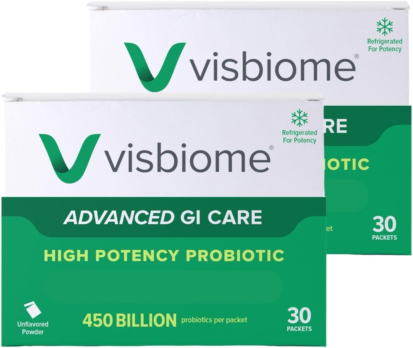 Visbiome® Advanced GI Care High Potency Probiotic, 450B CFU, 30 Packets | Original De Simone Formulation®, Multi-Strain, Refrigerated Probiotics, Low FODMAP Certified, Gluten-Free, Made in USA