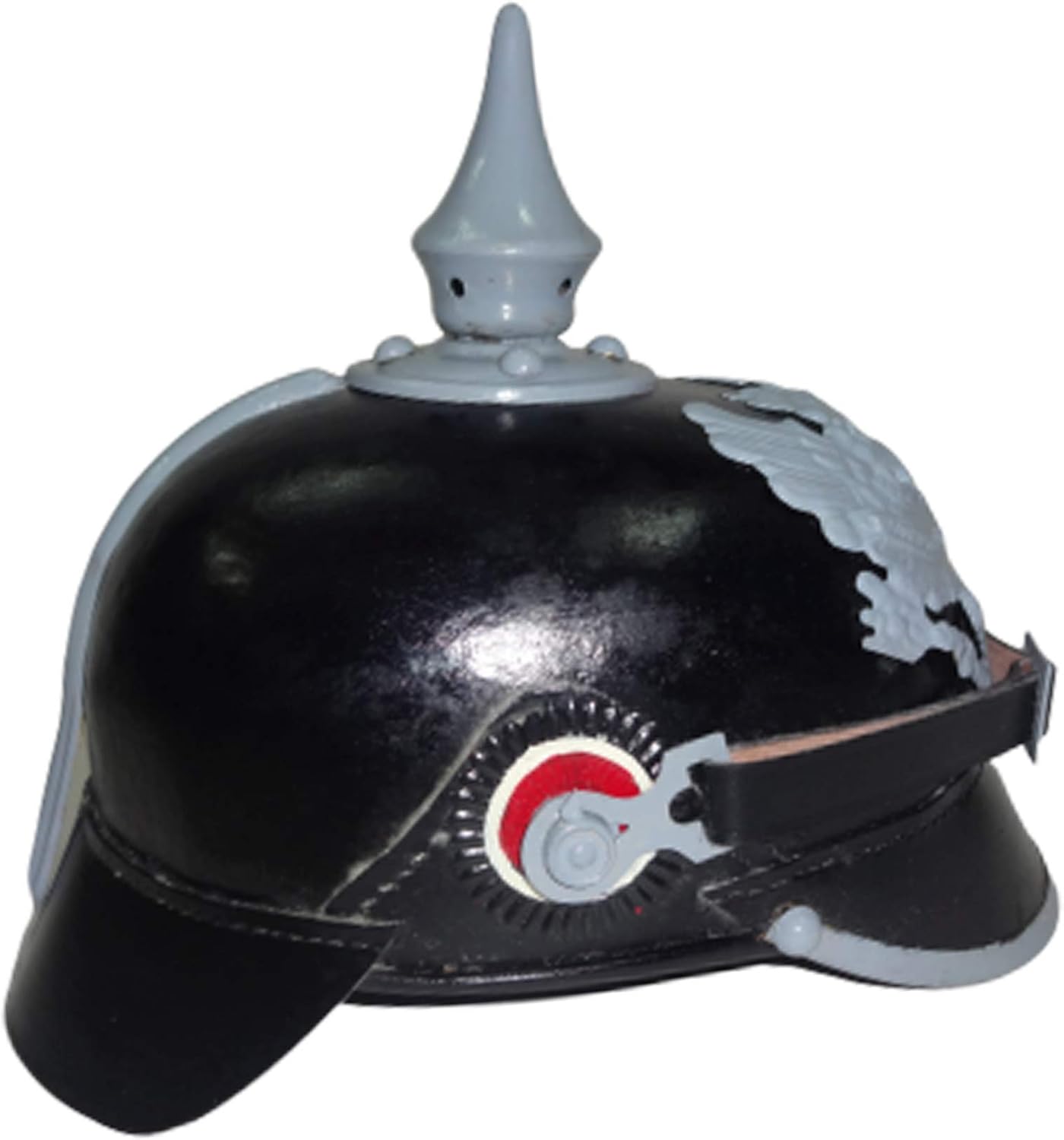 warreplica Imperial German M15 Spiked Pickelhaube Officer Helmet Black Leather with Field Grey Trim Prussian WWI Officer Headgear Reproduction