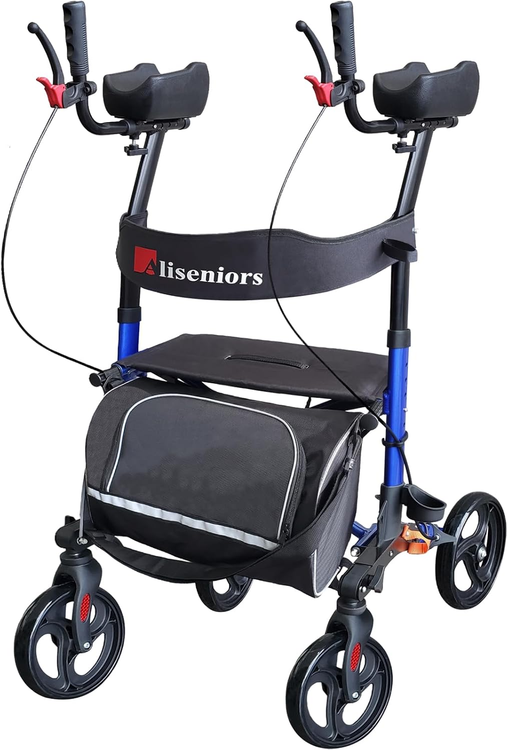 Aliseniors Upright Walker for Seniors - Big Stand Up Walker with Wide Seat, Foldable 4 Wheel All-Terrain Rolling Walker, Adjustable Armrests, 300lbs, Improves Posture & Reduces Back Strain | 20.6" Wide Seat, Foldable Rollator, 8" All-Terrain Wheels, Adju…