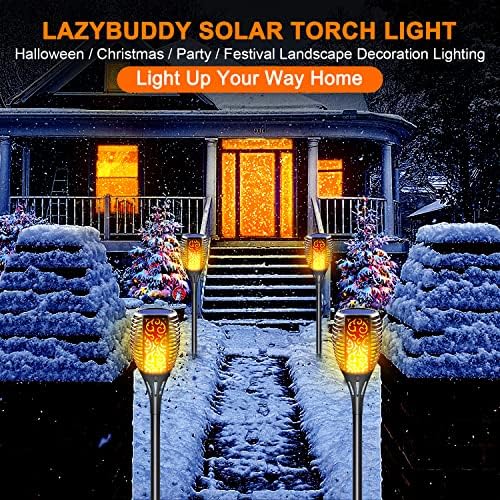Large Size Solar Torch Light with Flickering Flame, 8 Pack | Fire Effect Garden Lights Outdoor, IP65 Waterproof Tiki Torches, Auto On/Off