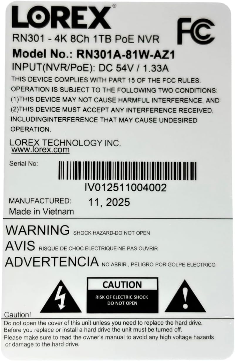 Lorex Connect (New App) | V-Series | 4K 8-Channel 1TB Network Video Recorder