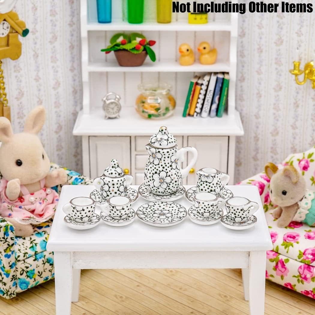 Odoria 1/12 Miniature Porcelain Tea Set 15Pcs Dollhouse Decoration Accessories, Grapes