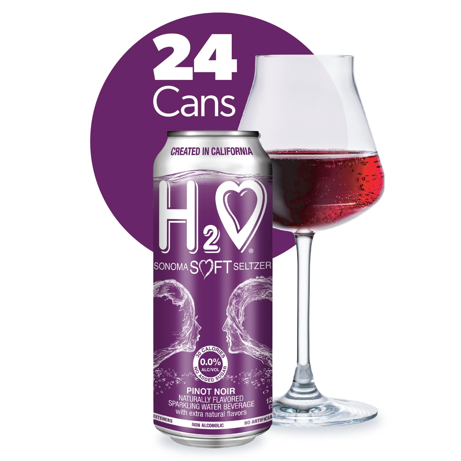 H2o - The Best Non Alcoholic Red Wine - Infused California Sparkling Refreshment, 0.0% Alcohol, (Pinot Noir, Pack of 4-12 Fl oz)