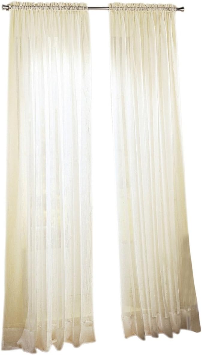 No. 918 Erica Crushed Sheer Voile Rod Pocket Curtain Panel, 51" x 108", Eggshell Off-White