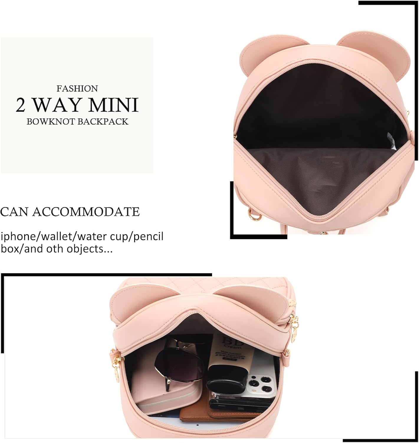 KL928 Girls Mini Backpack Bowknot Polka Dot Cute Small Daypacks Convertible Shoulder Bag Purse for Women
