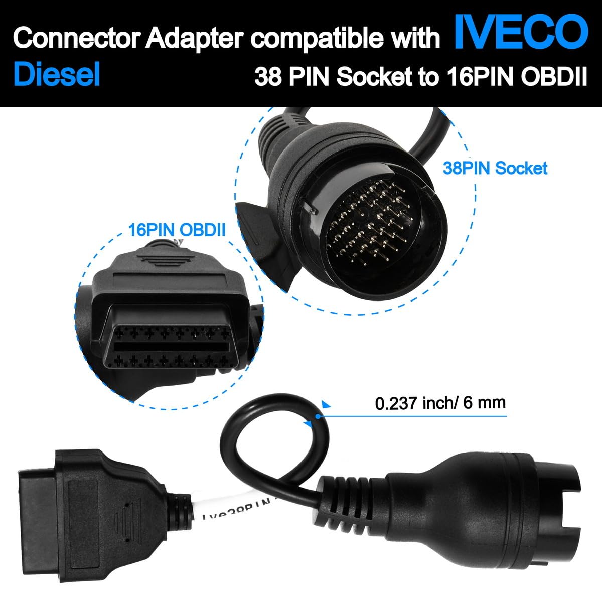 OBD OBD2 16 Pin Connector Diagnostic Adapter Cable Compatible for BMW 20 Pin