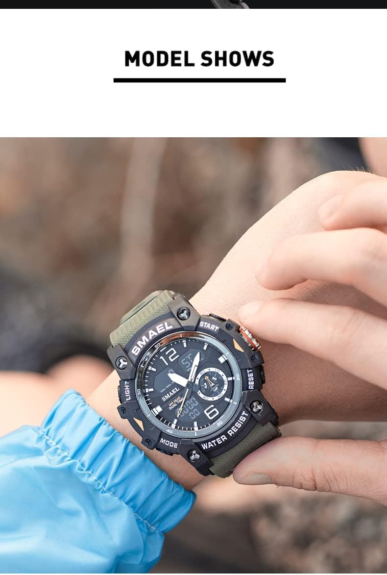 Gosasa Men's Large Face Outdoor Sports Watches Military S-Shock Watch Waterproof, Backlight, Alarm, Stopwatch Features - Rugged Wristwatch for Training, Hiking, and Adventure