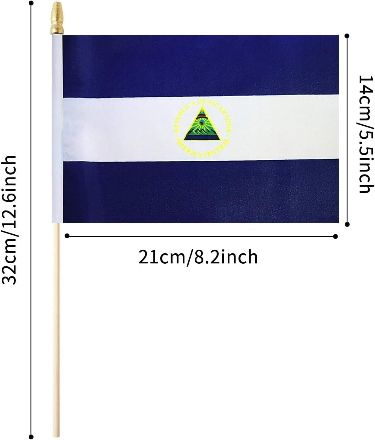 5 Pack Nicaragua Nicaraguans Small Mini Wood Hand Held Stick Flag, Suitable For Various Holiday Parties, World Cup, National Day