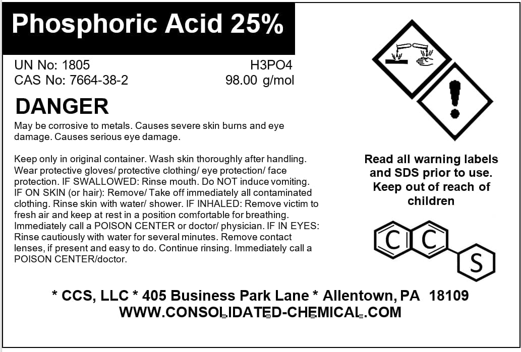 Phosphoric Acid 25% - Tamper-Evident Sealed Bottle - 1 Liter (32 Fl Oz)
