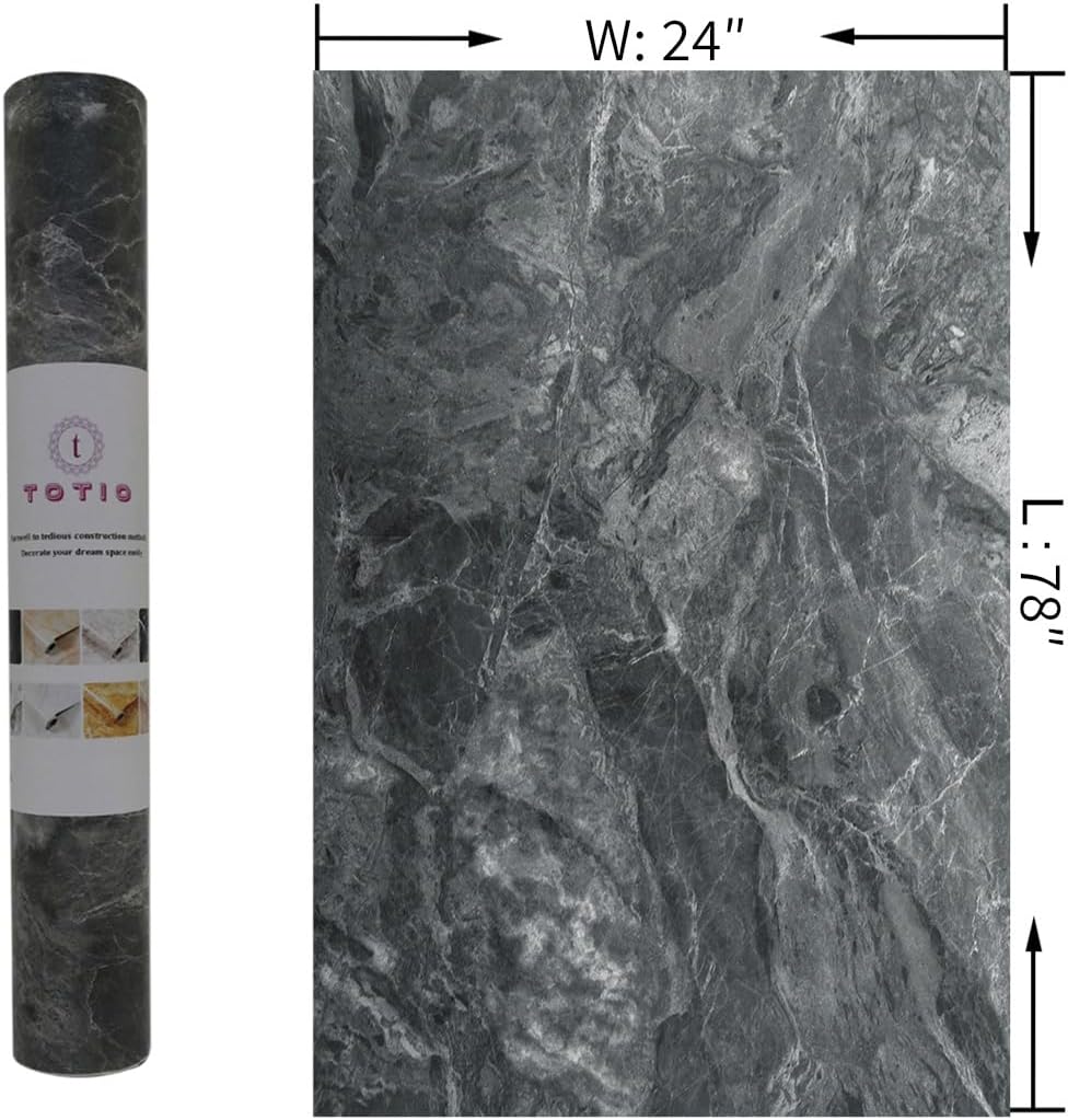 48x197inch Extra Wide Grey Marble Wallpaper Peel Stick Matte Thick Waterproof Adhesive Furniture Sticker Dark Gray Granite Textured Countertop Contact Paper Vinyl Wall Sticker for Bedroom Living Room