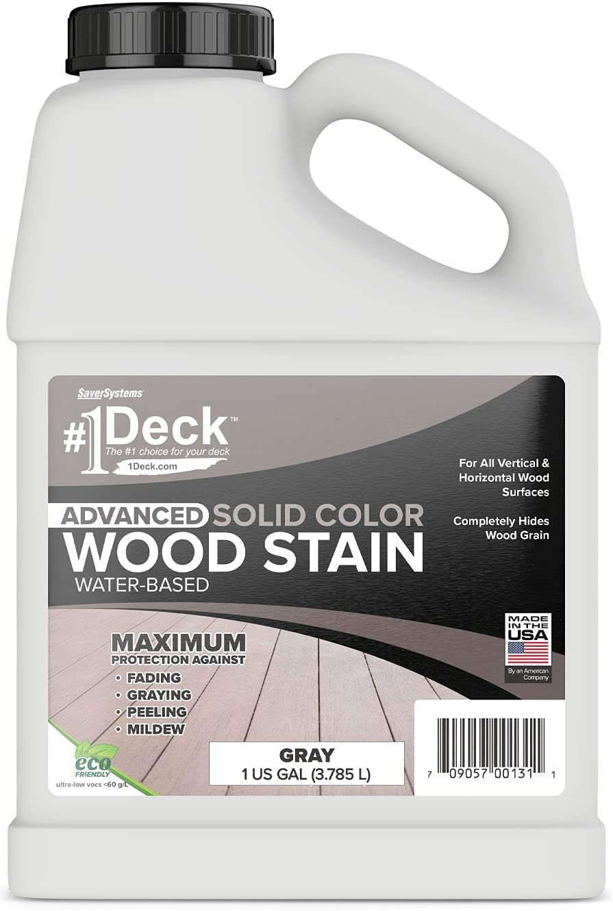 #1 Deck Premium Advanced Solid Color Outdoor Wood Stain and Sealer in One – Water Based Sealant for Wood Decks, Fences, & Siding - 1 Gal - Made in USA - Simply White