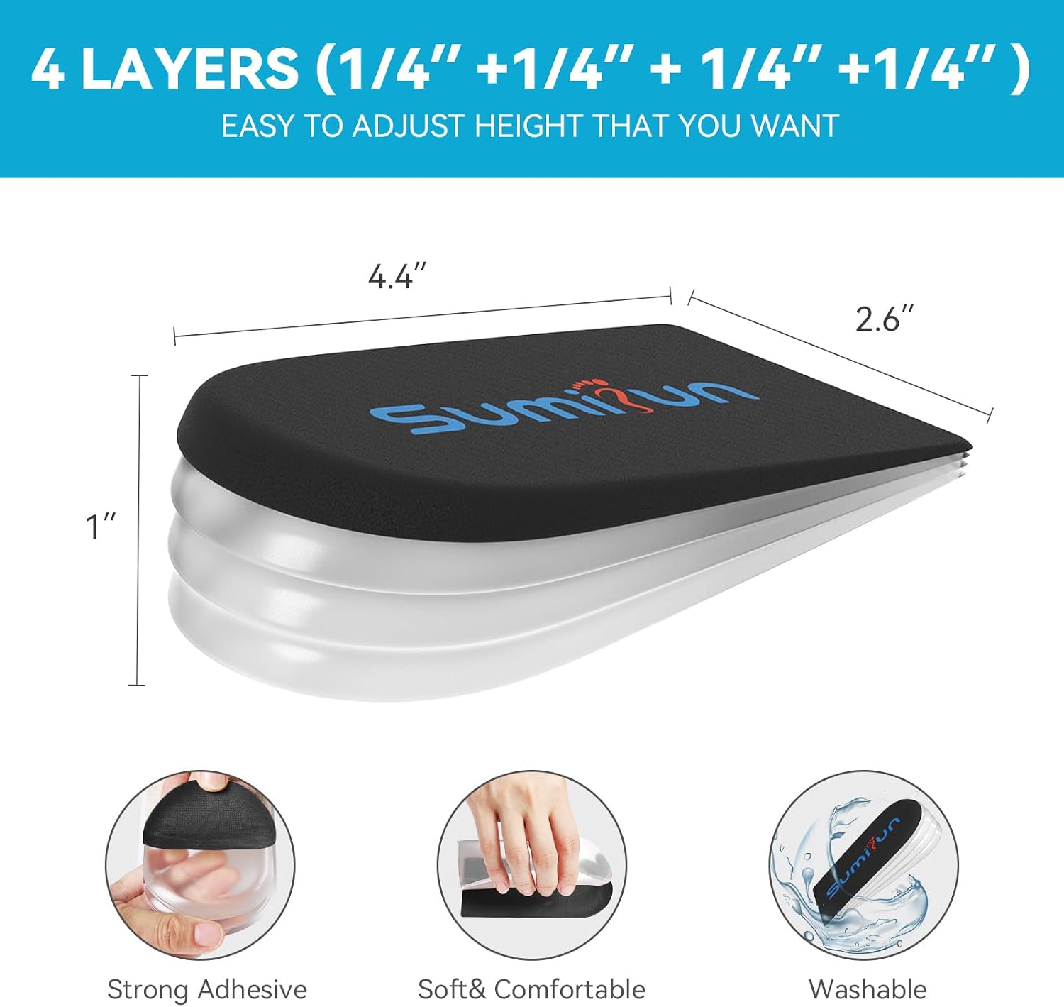 Sumifun Heel Lift, 4-Layer 1 Inch Gel Shoe Lifts for Women Uneven Legs, Adjustable Orthopedic Heel Lifts for Heel Pain and Leg Length Discrepancy