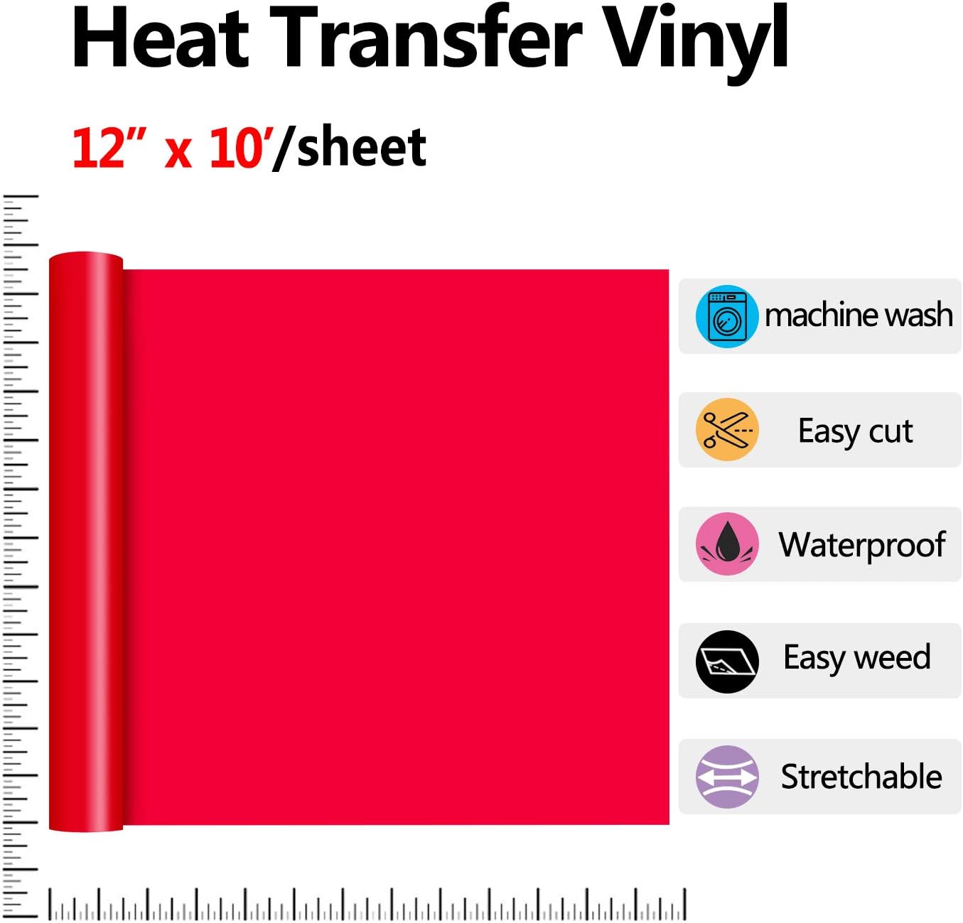 RENLITONG Heat Transfer Vinyl,12 Inch by 10ft White Iron on Vinyl