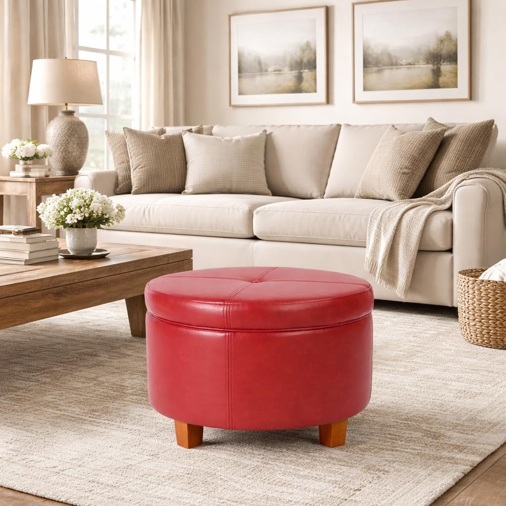 HomePop 24" Large Leatherette Storage Ottoman - Distressed Brown Faux Leather