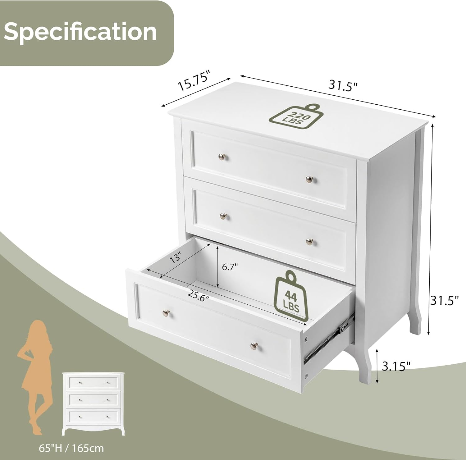 VINGLI Fluted Tall Dresser 5 Drawer, 23.66" W Chest of Drawers Gray Wood Dresser with Rounded Edges, Grey Dressers for Bedroom