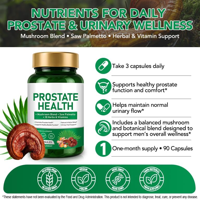 Saw Palmetto Prostate Supplement for Men 2000mg – Advanced 45% Fatty Acids Formula with Reishi & Maitake, Stinging Nettle