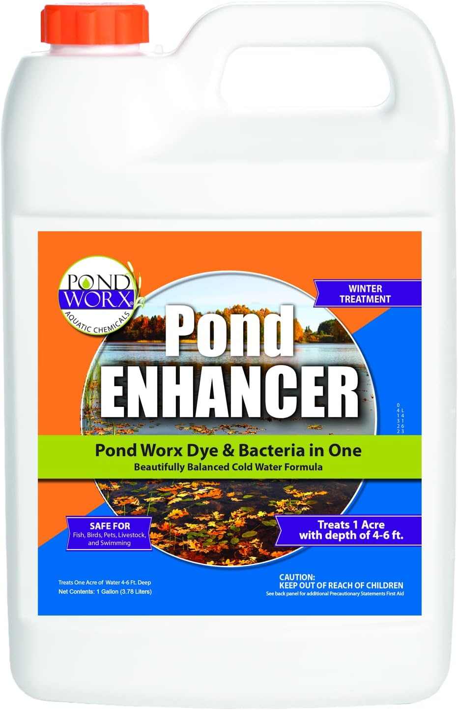 Pond Enhancer Gallon - Pondworx Concentrated Blue Dye with Pondworx Bacteria, 2 in 1 Formulation - Treats 1 Acre - Safe for Fish, Wildlife