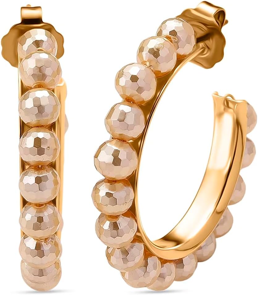 Shop LC Faceted Golden Shell Pearl Hoop Earrings in Stainless Steel