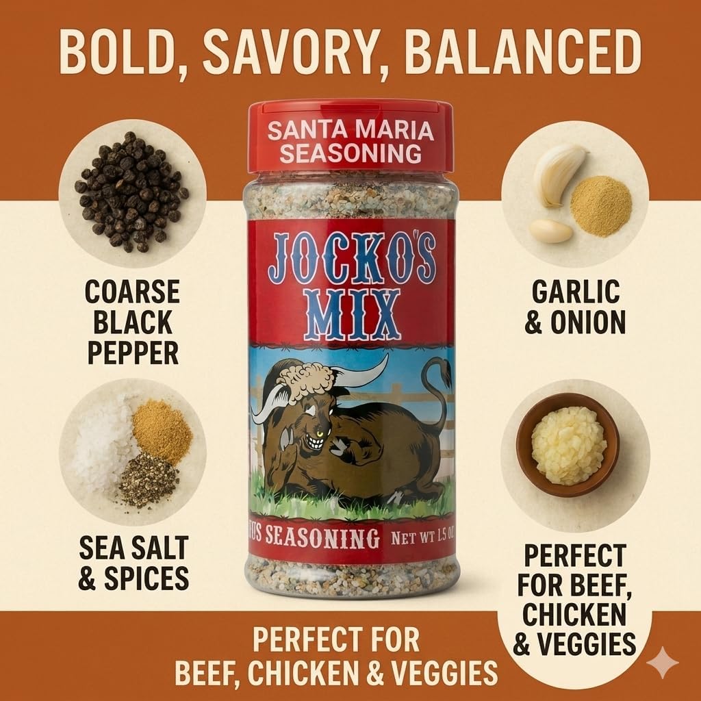 Jocko's Mix Santa Maria Style Seasoning - 15.3oz Bottle Of Tri-Tip, Steak, Pork, and Chicken Seasoning - Santa Maria California Grill - Jocko's Mix for Meat, Seafood Stew & Vegetables, Gluten Free