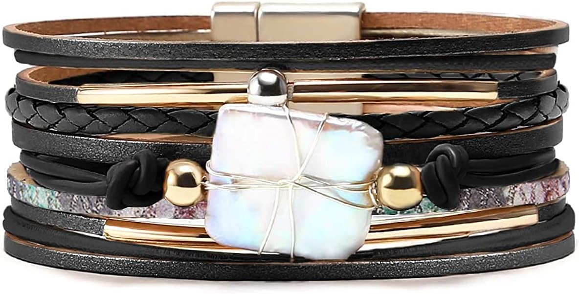 Fesciory Leather Wrap Bracelets for Women, Boho Western Layered Jewelry