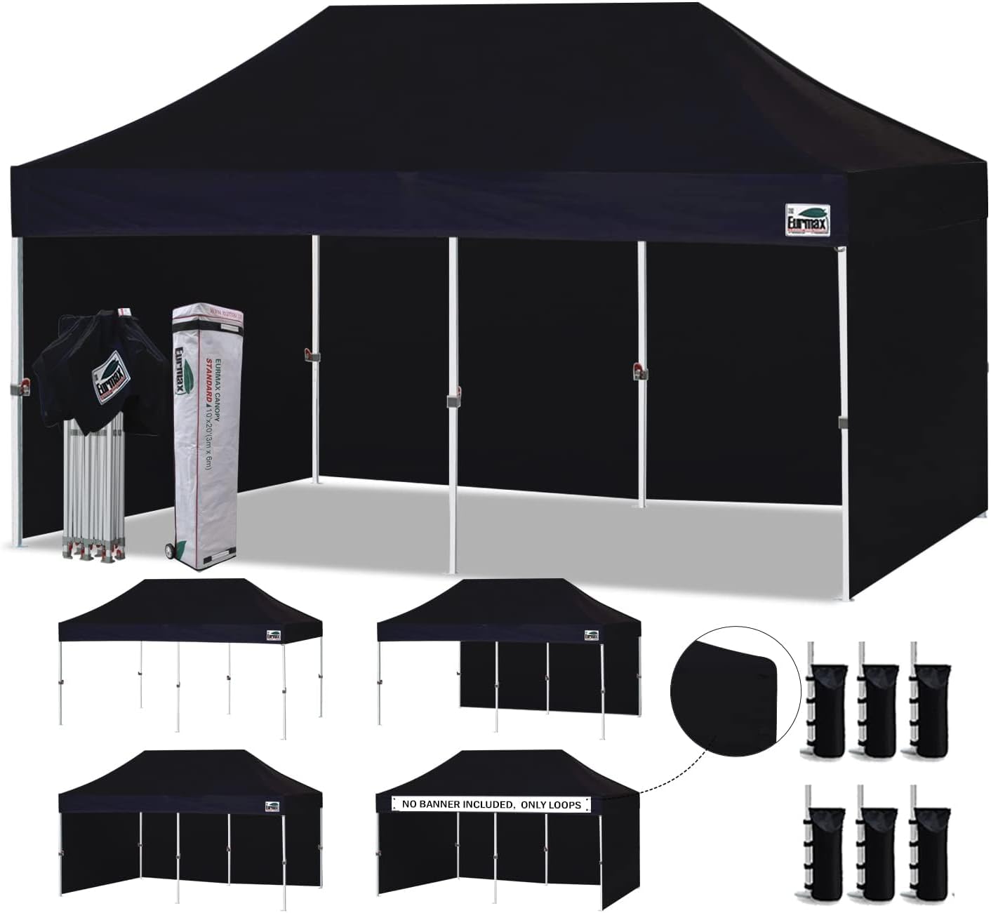 Eurmax USA 10x10 Pop Up Canopy Tent,Commercial Tent with Patented No-Tip Rolling Bag,4 Zippered Removable Walls,UV & Water Resistant Canopy Top,Heavy Duty Outdoor Gazebo,Instant Shelter(White)