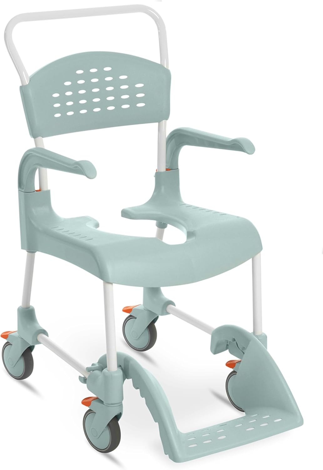 Etac Clean 24" Self-Propelled Shower Chair with Wheels - 21 3/4 Inch Fixed Height with 24 Inch Rear Wheels - Shower Wheelchair for Elderly and Disabled - Movable Armrest & Ergonomic Footrest