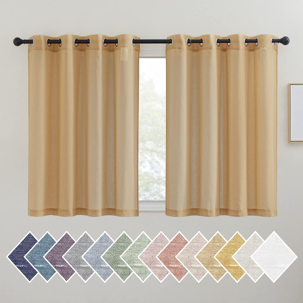 NICETOWN Linen Curtains Semi Sheer Bedroom Window Curtains