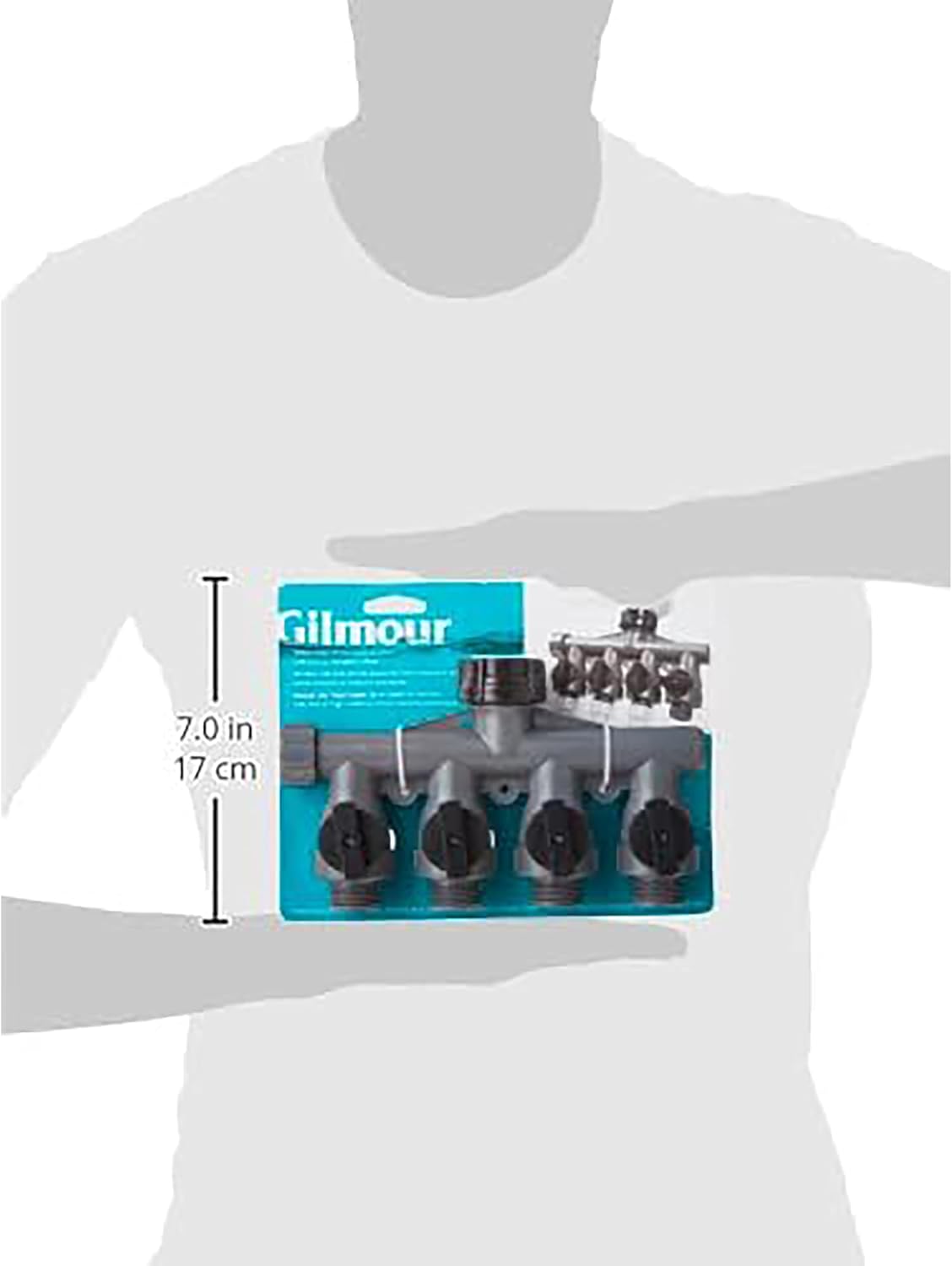 Gilmour Heavy Duty 4 Way Garden Hose Splitter, Quad Water Hose Splitter with Shut Off Valve, Polymer Water Manifold | Quad Water Manifold, Full Flow