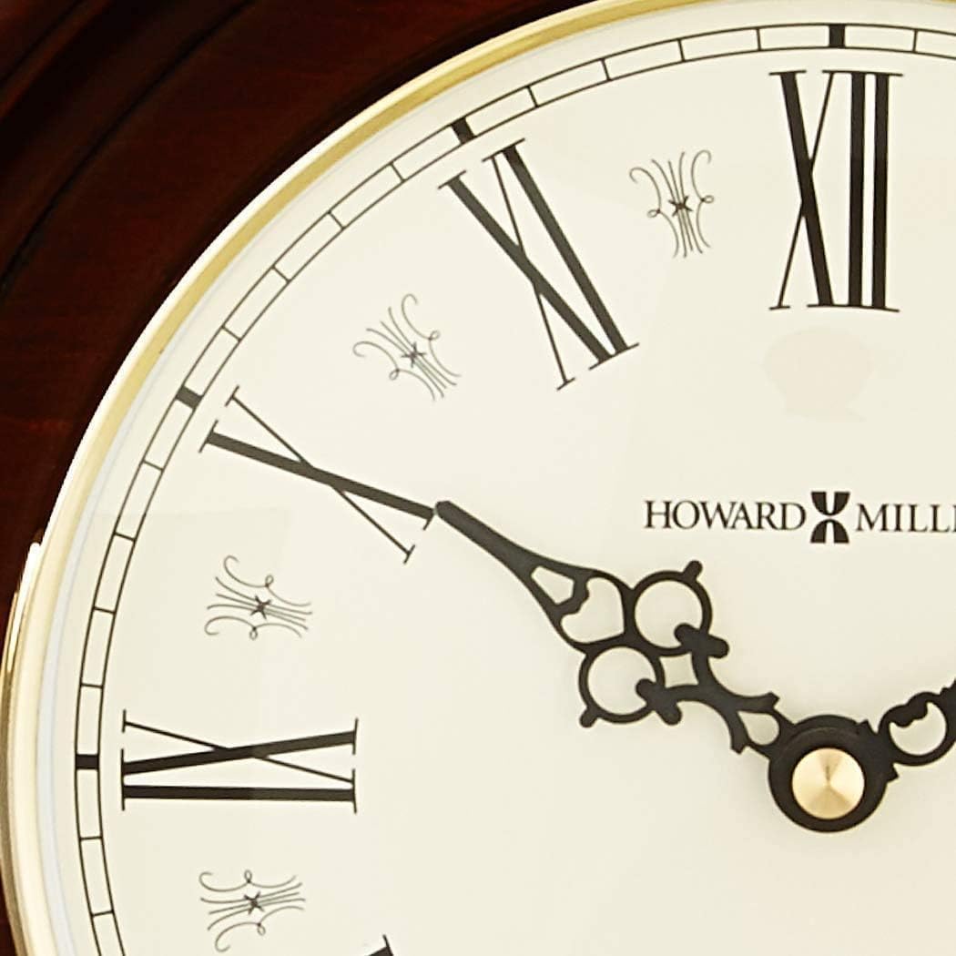Howard Miller Burton II Mantel Clock – Windsor Finish, Triple-Chime Quartz Movement, Roman Numerals, Volume Control, Nighttime Shutoff