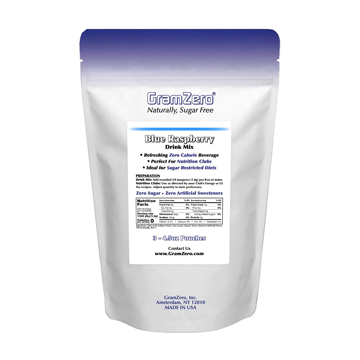 GramZero Raspberry Blush, Sugar Free Drink Mix, Pitcher Pack, Great For Nutrition Club Loaded Tea, Zero Calorie, Stevia Sweetened