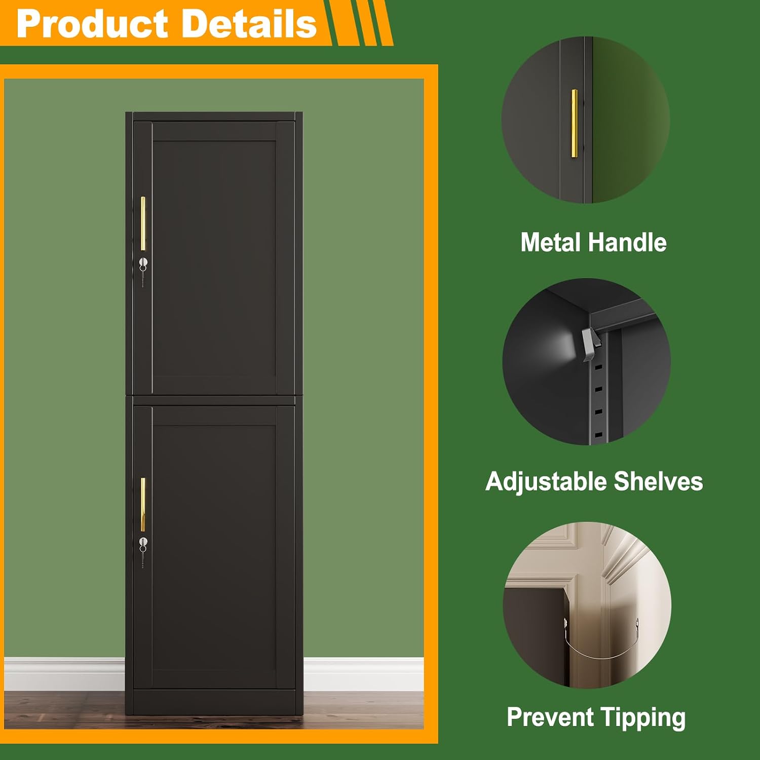 Ckzbx Tall Narrow Storage Cabinet 66.93" H Tall Bathroom Cabinet Metal Pantry Cabinets, 4 Adjustable Shelves for Kitchen, Home Office, Living Room, Dinning Room (20 inches Wide White)