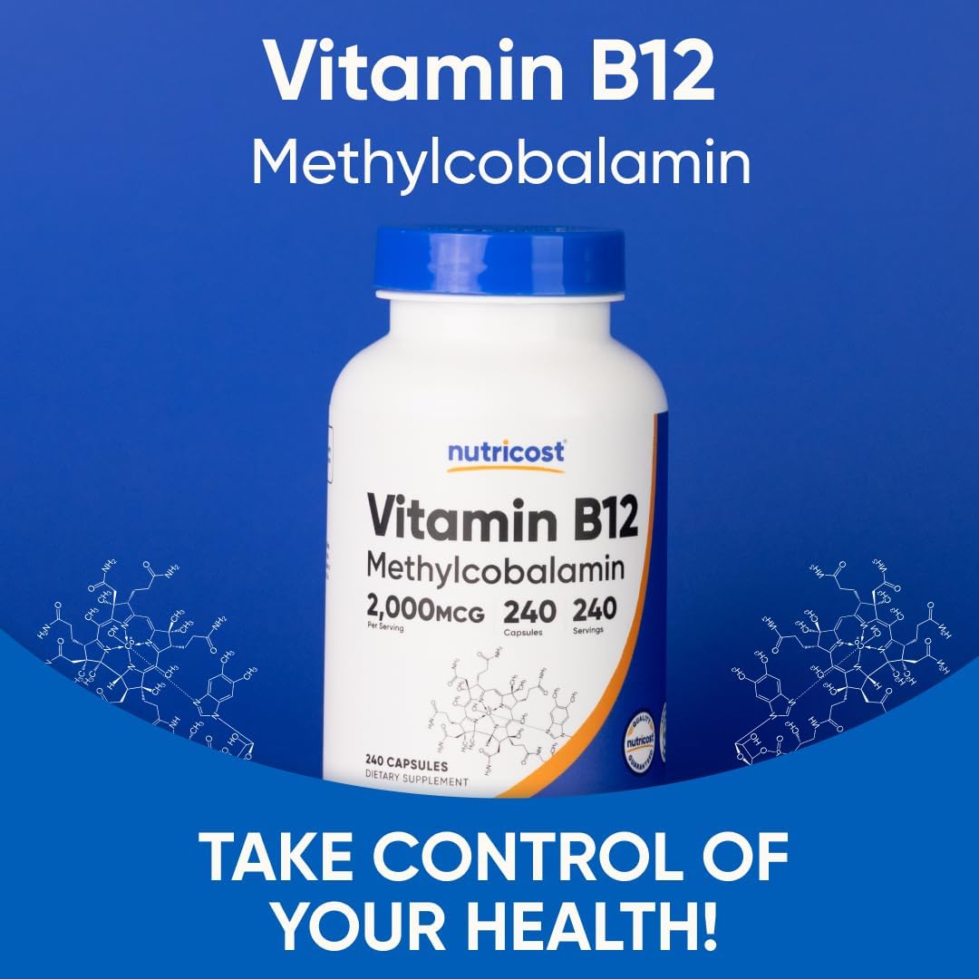 Nutricost Vitamin B12 (Methylcobalamin) 2000mcg, 240 Capsules, Gluten Free | Vegetarian Caps, GMO-Free, B12 Supplement