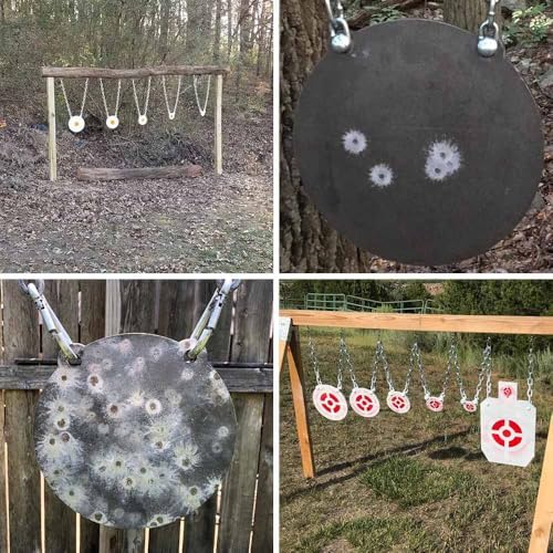 Set of 5, 3/8" AR500 Steel Gong Shooting Targets, Laser-Cut Raw Steel 3" 4" 6" 8" 10" Dia. Swing Paddles, Gong Shooting Target with Instant Feedback