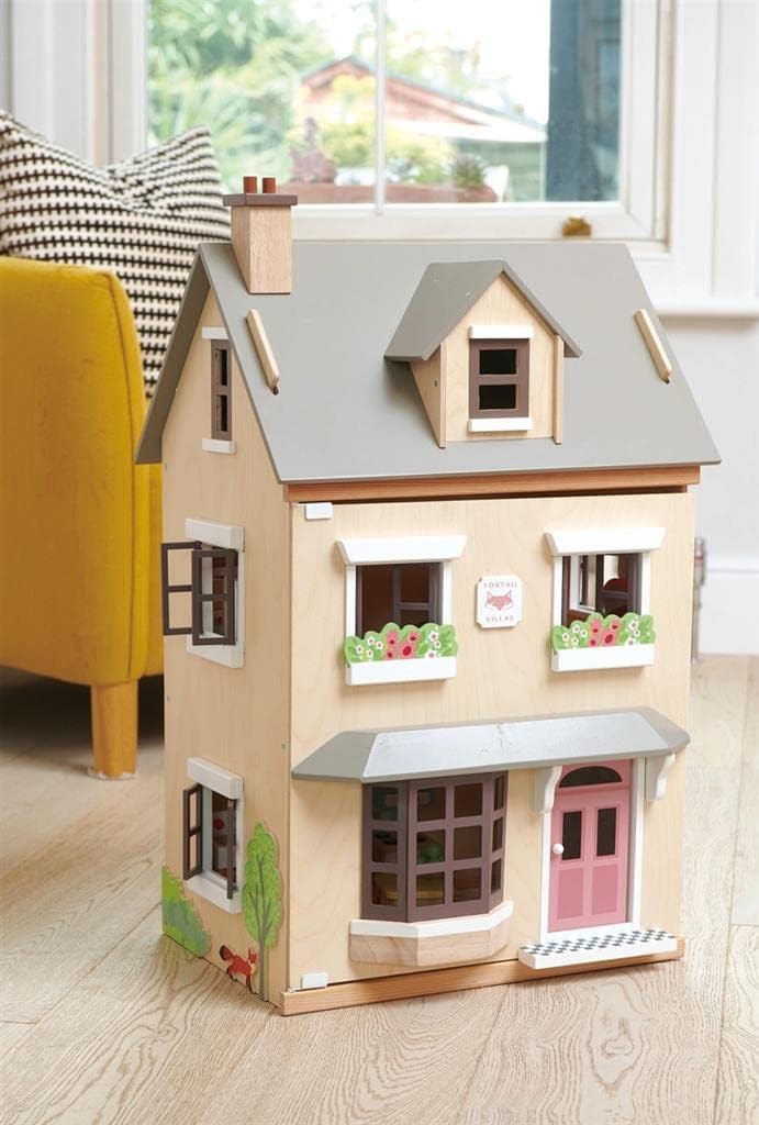Tender Leaf Toys - Foxtail Villa - Furnished 27.95” Tall Town Style Pretend Play Doll House - Encourage Creative and Imaginative Fun Play for