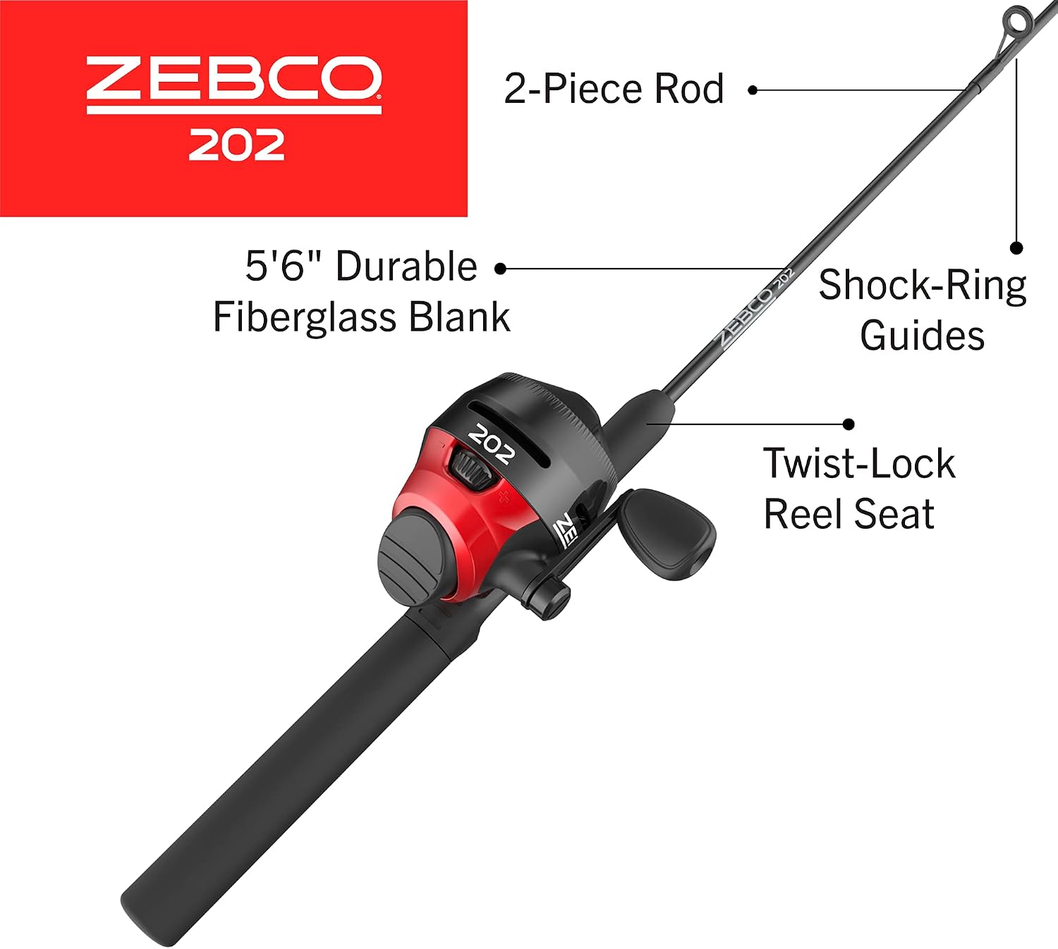 Zebco 202 Spincast Reel and Fishing Rod Combo, Right-Hand Retrieve, Pre-Spooled with 10-Pound Line,