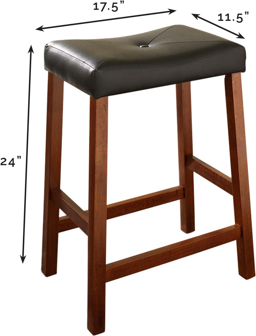 Crosley Furniture Upholstered Saddle Seat Counter Height Bar Stools Set of 2, Black, 24-inch