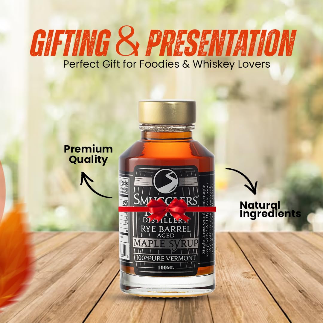 Smugglers’ Notch Maple Works – Bourbon Barrel Aged – 100% Pure Vermont Maple Syrup – Natural Sweetener & Gluten Free – Rich Taste – Waffles and Pancakes, Cocktails, Marinades, 3.38 Fl Oz. (100 mL)