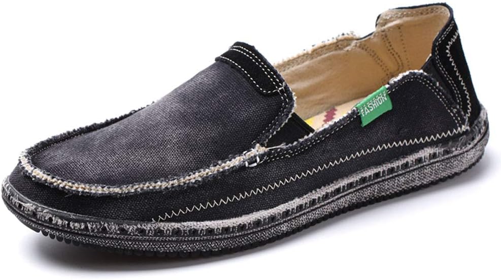 VILOCY Mens Slip on Deck Shoes Casual Canvas Loafers Beach Boat Shoes Zero Drop Vintage Flat